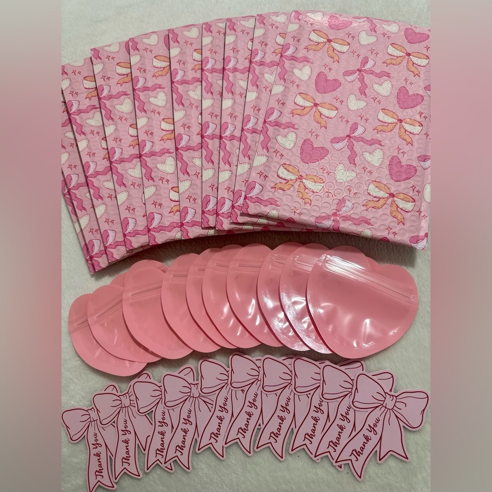 Pink Bows & Hearts Bubble Mailers & Shipping Supplies Set 🎀💕